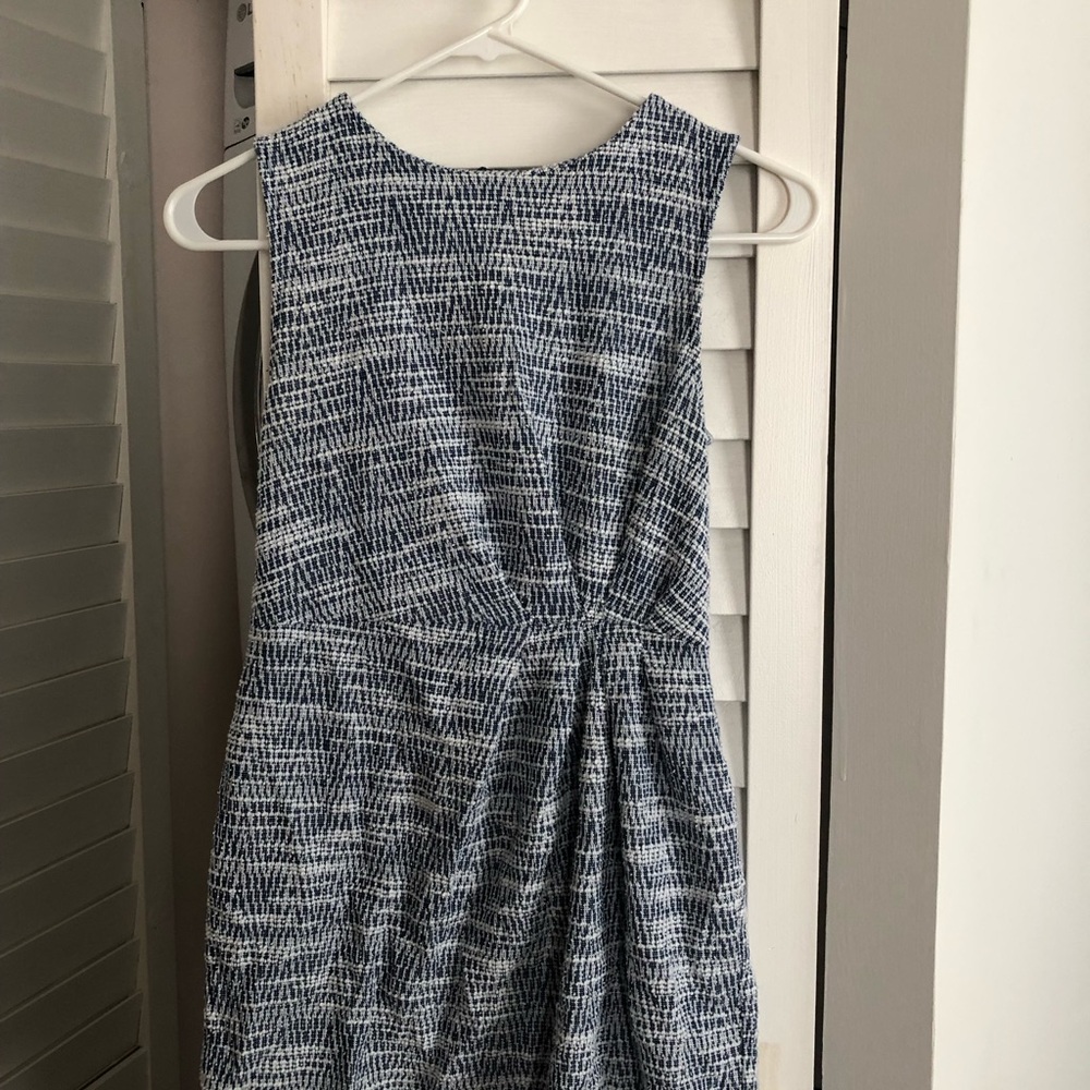 Banana Republic Blue and White Sheath Dress With Pleated Details